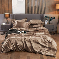 HKM-968659 Imitation Silk 4-Piece Bedding Set with Duvet Cover and Bed Sheet, 220x240 cm Size