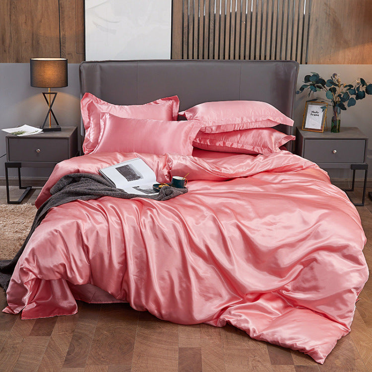 HKM-968659 Imitation Silk 4-Piece Bedding Set with Duvet Cover and Bed Sheet, 220x240 cm Size