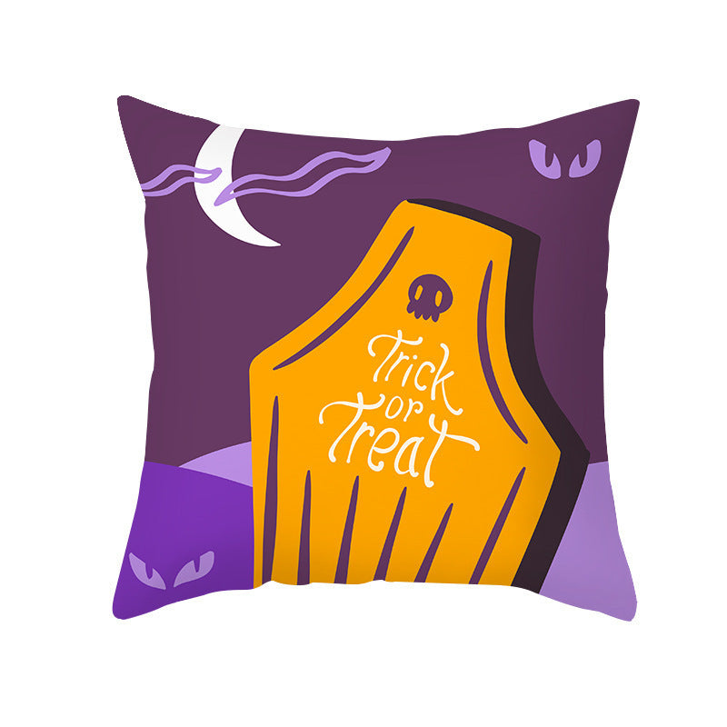 HKM-968723 Cartoon Velvet Pumpkin Head Pillowcase for Halloween Decor - 45x45cm, Geometric Design