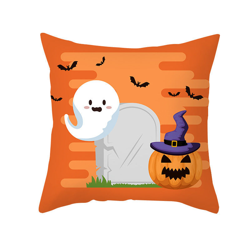HKM-968723 Cartoon Velvet Pumpkin Head Pillowcase for Halloween Decor - 45x45cm, Geometric Design