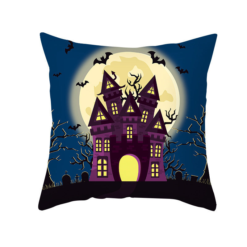 HKM-968723 Cartoon Velvet Pumpkin Head Pillowcase for Halloween Decor - 45x45cm, Geometric Design