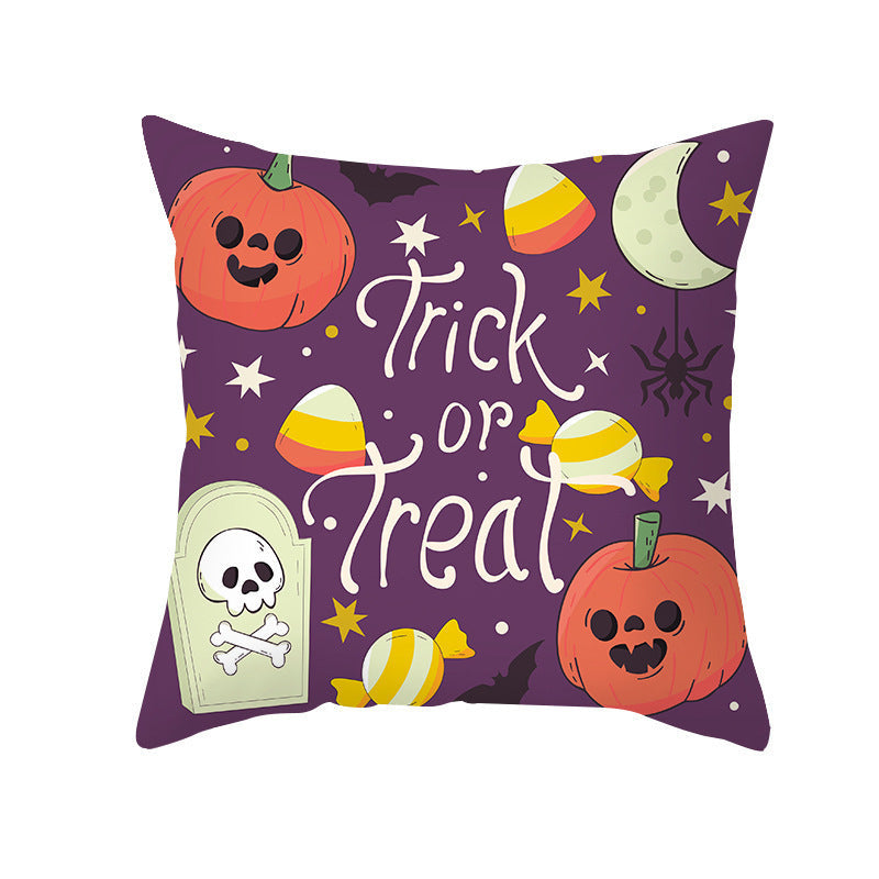 HKM-968723 Cartoon Velvet Pumpkin Head Pillowcase for Halloween Decor - 45x45cm, Geometric Design