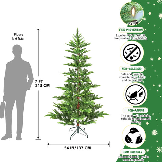 KTX-968787 7ft Pine Christmas Tree with Warm LED Lighting for Indoor Living Room Decoration