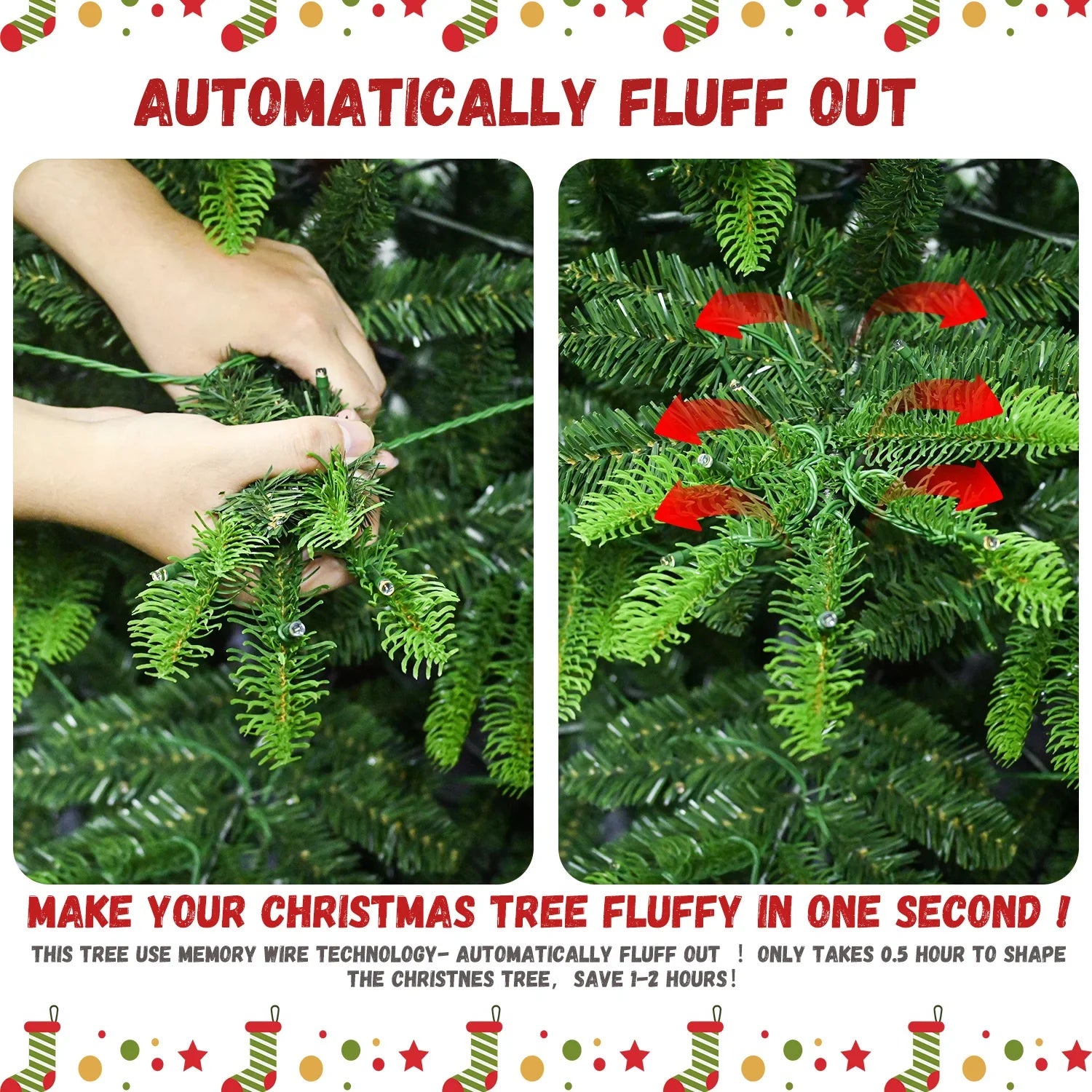 KTX-968787 7ft Pine Christmas Tree with Warm LED Lighting for Indoor Living Room Decoration