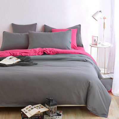 HKM-969107 Solid Color Polyester Bedding Set - 4-Piece Duvet Cover and Bed Sheet Collection (Various Sizes Available)