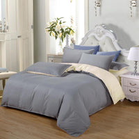 HKM-969107 Solid Color Polyester Bedding Set - 4-Piece Duvet Cover and Bed Sheet Collection (Various Sizes Available)