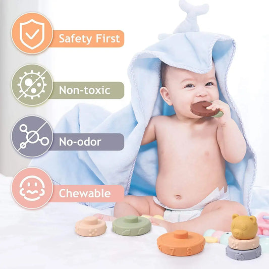 KTX-969171 Soft Baby Stacking & Nesting Circle Toy - Educational Building Rings for Kids 0-14 Years