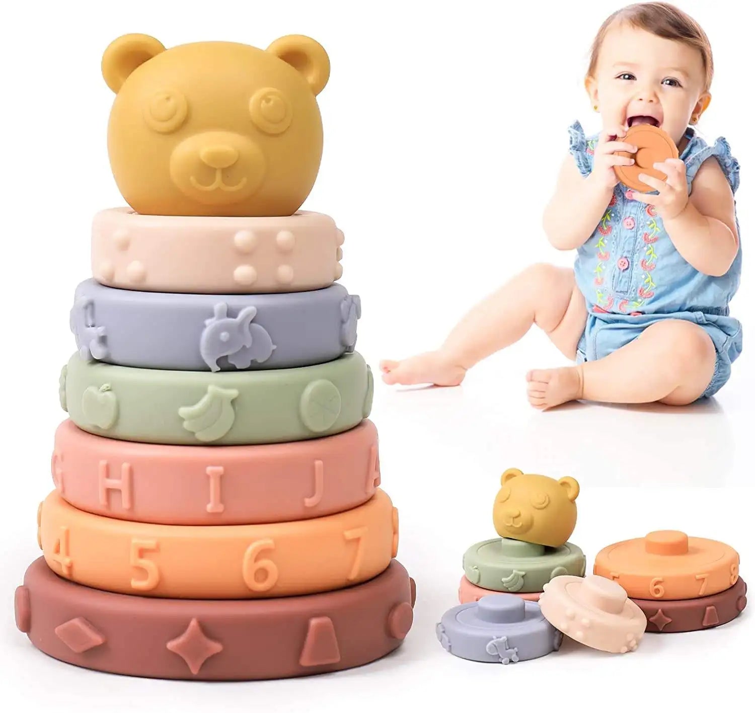 KTX-969171 Soft Baby Stacking & Nesting Circle Toy - Educational Building Rings for Kids 0-14 Years