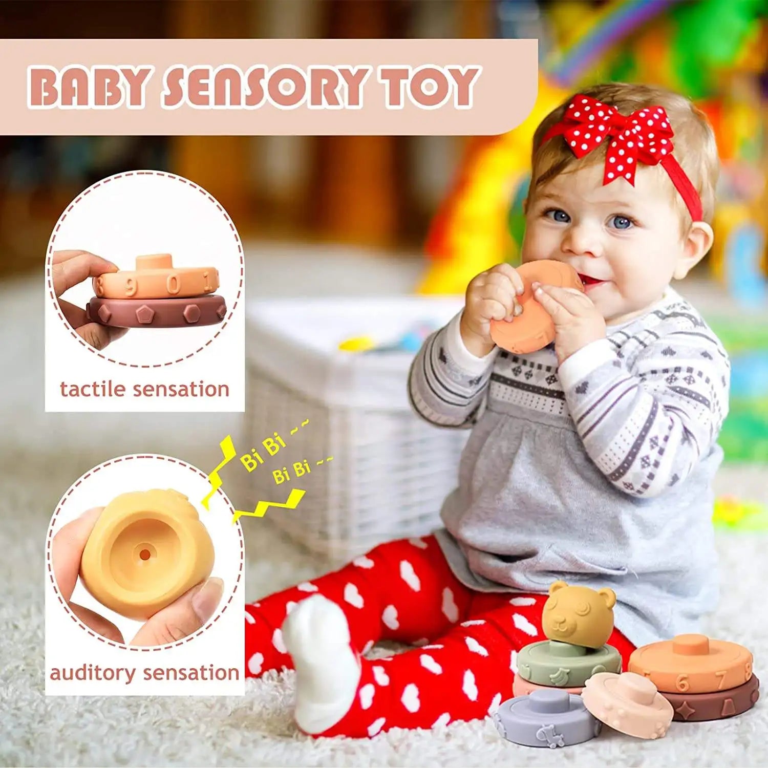 KTX-969171 Soft Baby Stacking & Nesting Circle Toy - Educational Building Rings for Kids 0-14 Years