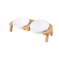 HKM-969363 Oblique Ceramic Cat Food Bowl with Adjustable Angle - Pet Bowl and Stand Set