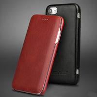 HKM-969427 First Layer Cowhide Flip Leather Case for Apple Phones - Business Style with Handmade Oil Wax Texture