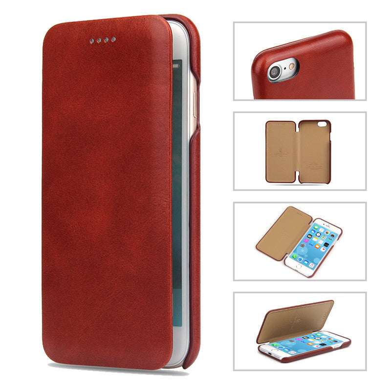 HKM-969427 First Layer Cowhide Flip Leather Case for Apple Phones - Business Style with Handmade Oil Wax Texture