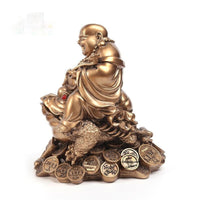 HKM-969427 Large Copper Maitreya Buddha Ornament Sitting on a Golden Toad, Resin and Plastic, Chinese Style
