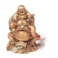HKM-969427 Large Copper Maitreya Buddha Ornament Sitting on a Golden Toad, Resin and Plastic, Chinese Style