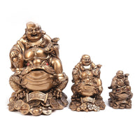 HKM-969427 Large Copper Maitreya Buddha Ornament Sitting on a Golden Toad, Resin and Plastic, Chinese Style