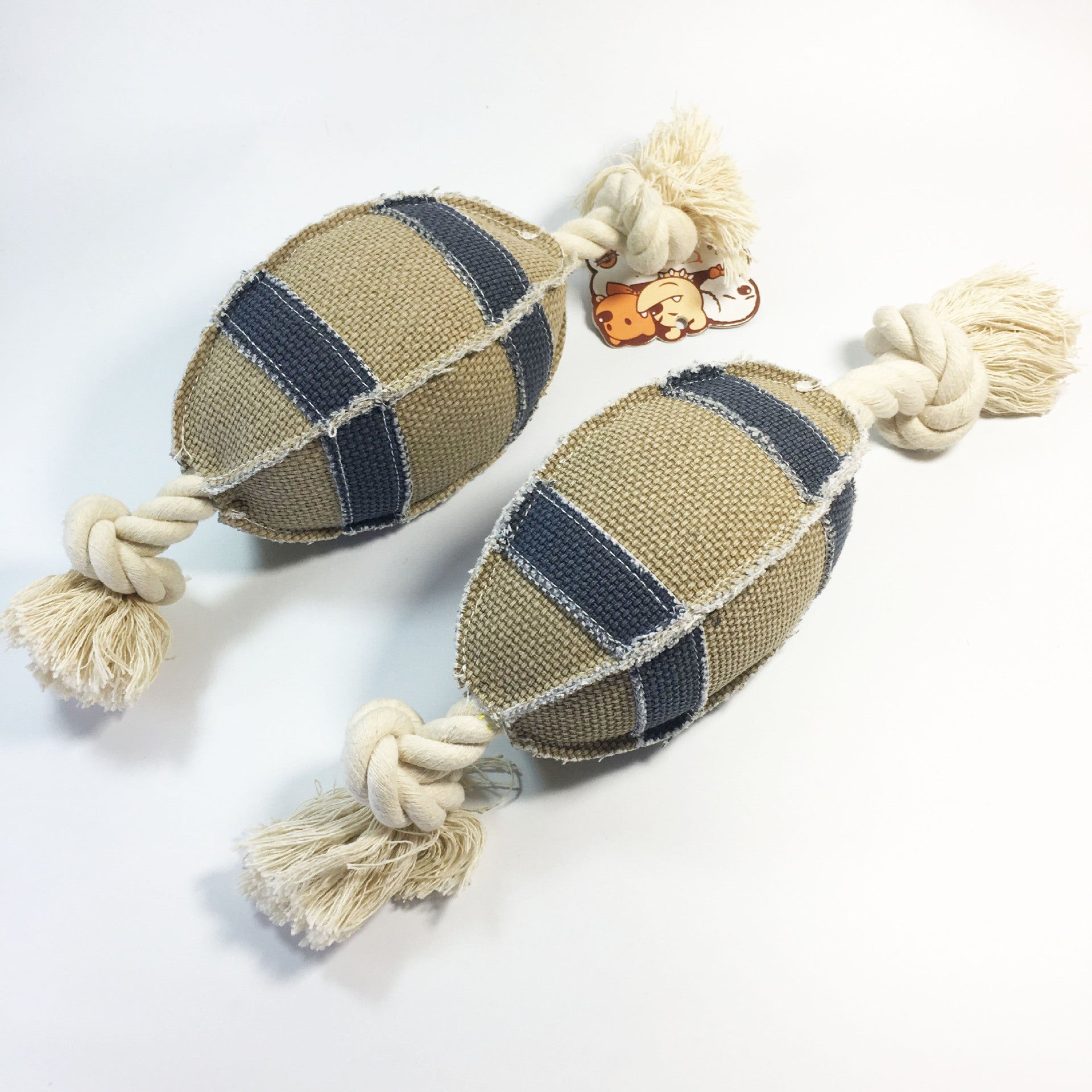 HKM-969811 Linen Cotton Rope Dog Toy - Bite-Resistant Rugby Training Ball with Built-in Bell, 24cm