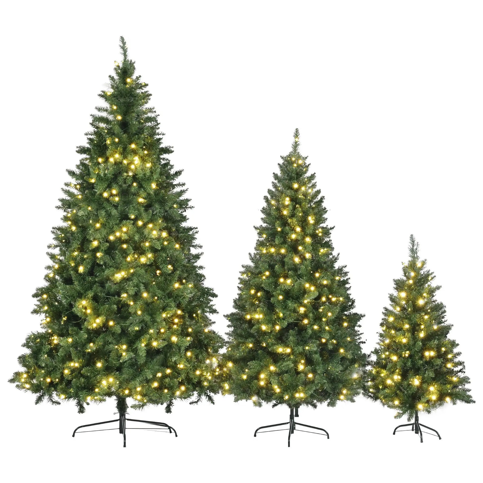 KTX-969939 Pre-Lit Christmas Tree Set - 8FT, 6FT, and 4FT Hinged Pine Trees with 820 Warm Yellow LED Lights
