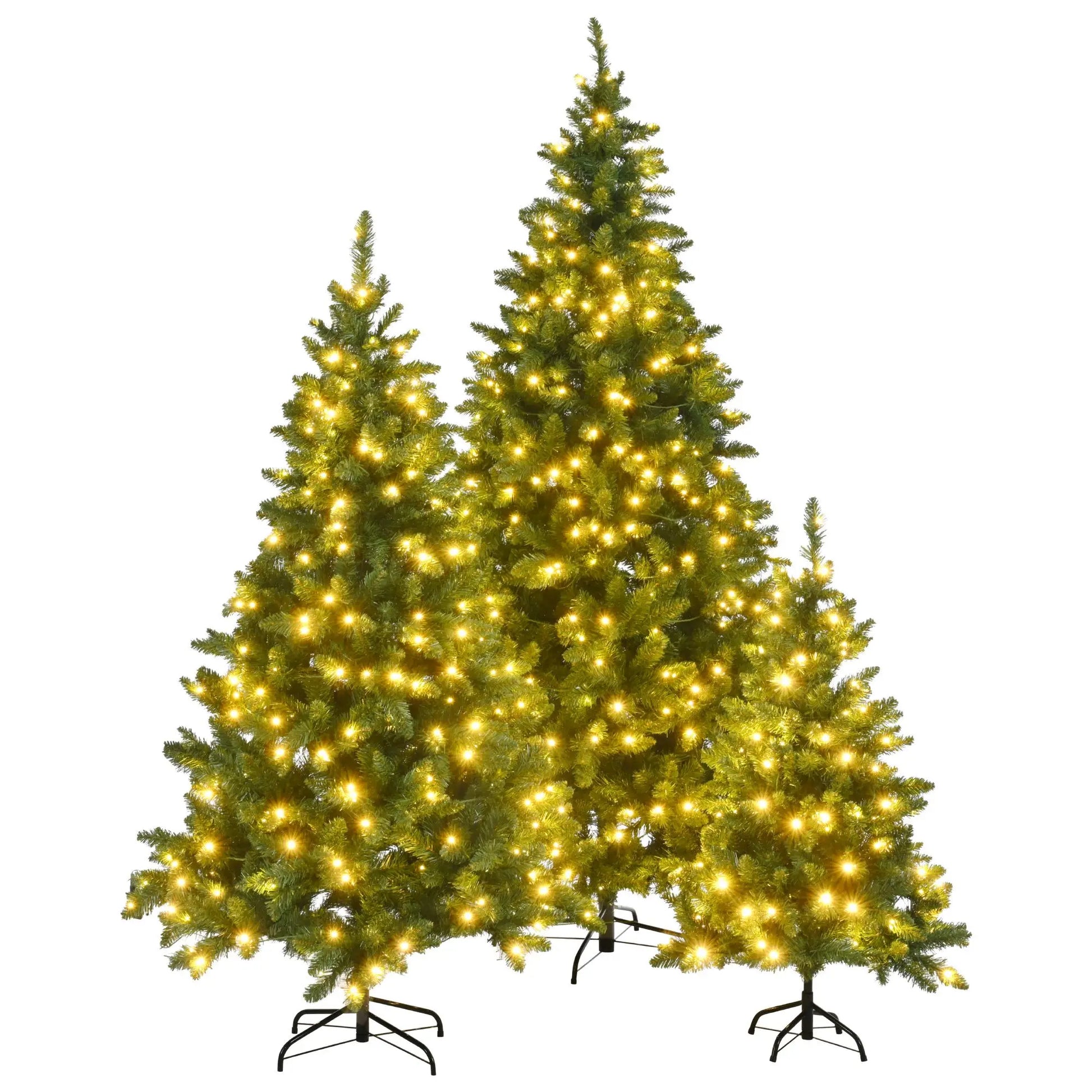 KTX-969939 Pre-Lit Christmas Tree Set - 8FT, 6FT, and 4FT Hinged Pine Trees with 820 Warm Yellow LED Lights