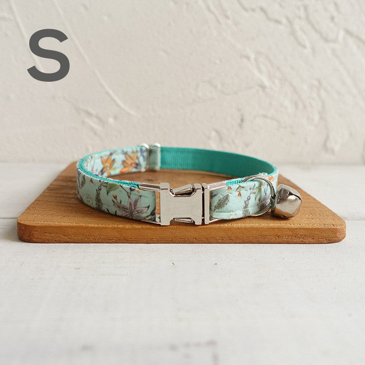 HKM-970195 Floral Print Dog Collar with Drawstring Bow - Polyester Material