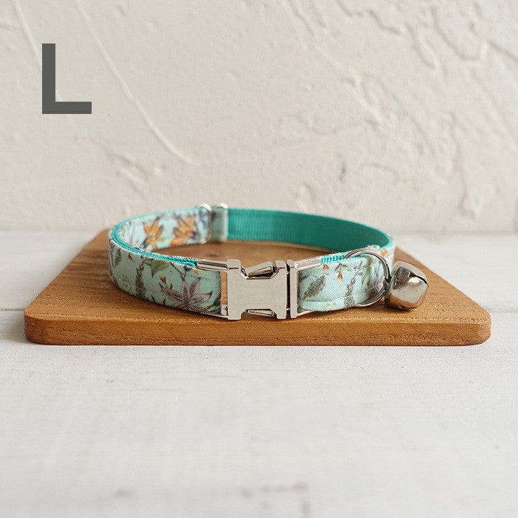HKM-970195 Floral Print Dog Collar with Drawstring Bow - Polyester Material