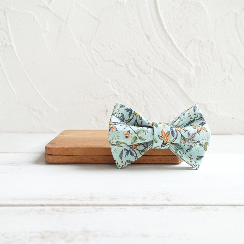 HKM-970195 Floral Print Dog Collar with Drawstring Bow - Polyester Material
