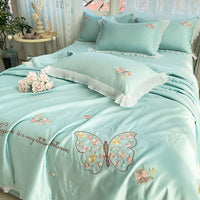 HKM-970323 Korean Ice Silk Summer Quilt Set with Embroidery Lace - Cool Fiber, Multiple Colors