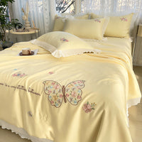 HKM-970323 Korean Ice Silk Summer Quilt Set with Embroidery Lace - Cool Fiber, Multiple Colors