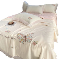 HKM-970323 Korean Ice Silk Summer Quilt Set with Embroidery Lace - Cool Fiber, Multiple Colors