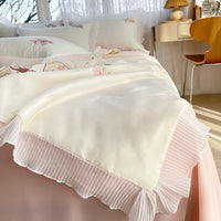 HKM-970323 Korean Ice Silk Summer Quilt Set with Embroidery Lace - Cool Fiber, Multiple Colors
