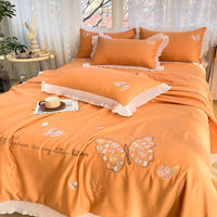 HKM-970323 Korean Ice Silk Summer Quilt Set with Embroidery Lace - Cool Fiber, Multiple Colors
