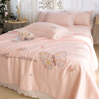 HKM-970323 Korean Ice Silk Summer Quilt Set with Embroidery Lace - Cool Fiber, Multiple Colors