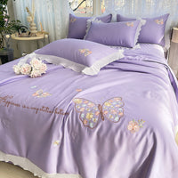 HKM-970323 Korean Ice Silk Summer Quilt Set with Embroidery Lace - Cool Fiber, Multiple Colors