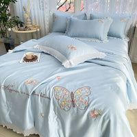 HKM-970323 Korean Ice Silk Summer Quilt Set with Embroidery Lace - Cool Fiber, Multiple Colors