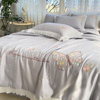 HKM-970323 Korean Ice Silk Summer Quilt Set with Embroidery Lace - Cool Fiber, Multiple Colors