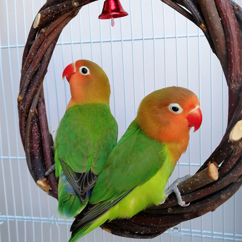 HKM-970579 Rattan Ring Bird Chewing Toy with Wooden Branches for Small and Medium Birds