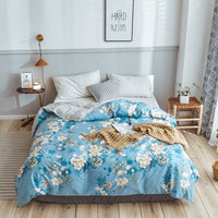 HKM-970643 Korean Floral Cotton Quilt Cover Set - Soft and Breathable Bedding in Plant Print - Size 220x240 cm