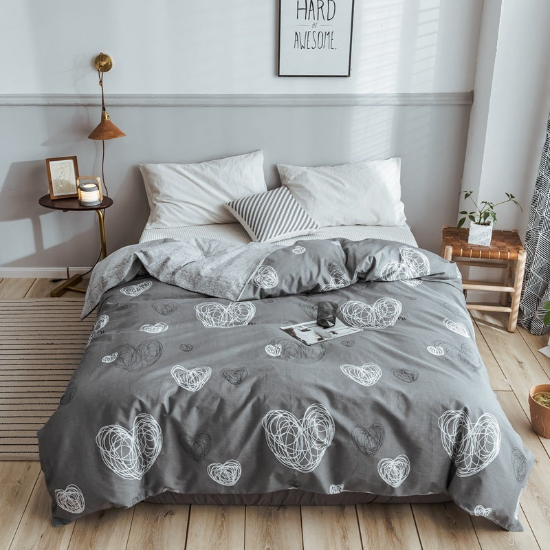 HKM-970643 Korean Floral Cotton Quilt Cover Set - Soft and Breathable Bedding in Plant Print - Size 220x240 cm