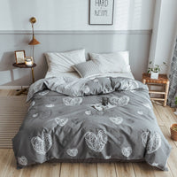 HKM-970643 Korean Floral Cotton Quilt Cover Set - Soft and Breathable Bedding in Plant Print - Size 220x240 cm