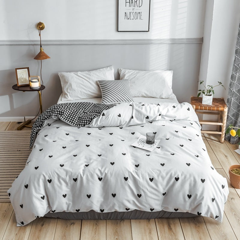HKM-970643 Korean Floral Cotton Quilt Cover Set - Soft and Breathable Bedding in Plant Print - Size 220x240 cm