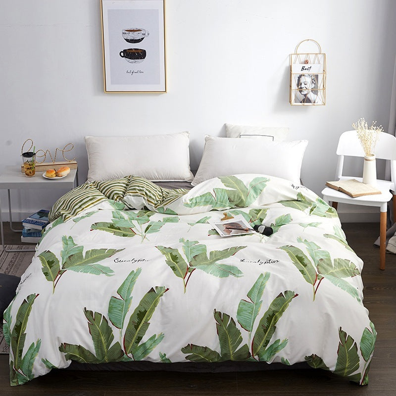 HKM-970643 Korean Floral Cotton Quilt Cover Set - Soft and Breathable Bedding in Plant Print - Size 220x240 cm