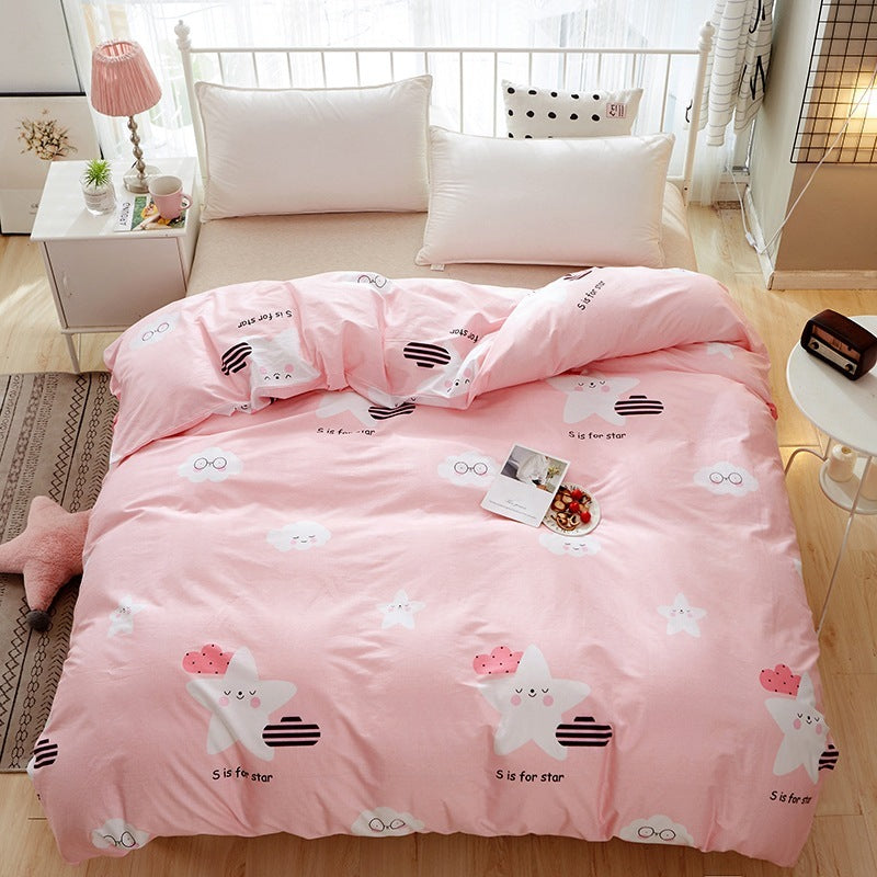 HKM-970643 Korean Floral Cotton Quilt Cover Set - Soft and Breathable Bedding in Plant Print - Size 220x240 cm