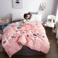 HKM-970643 Korean Floral Cotton Quilt Cover Set - Soft and Breathable Bedding in Plant Print - Size 220x240 cm