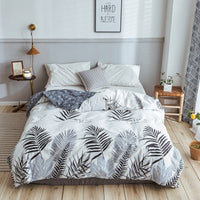 HKM-970643 Korean Floral Cotton Quilt Cover Set - Soft and Breathable Bedding in Plant Print - Size 220x240 cm