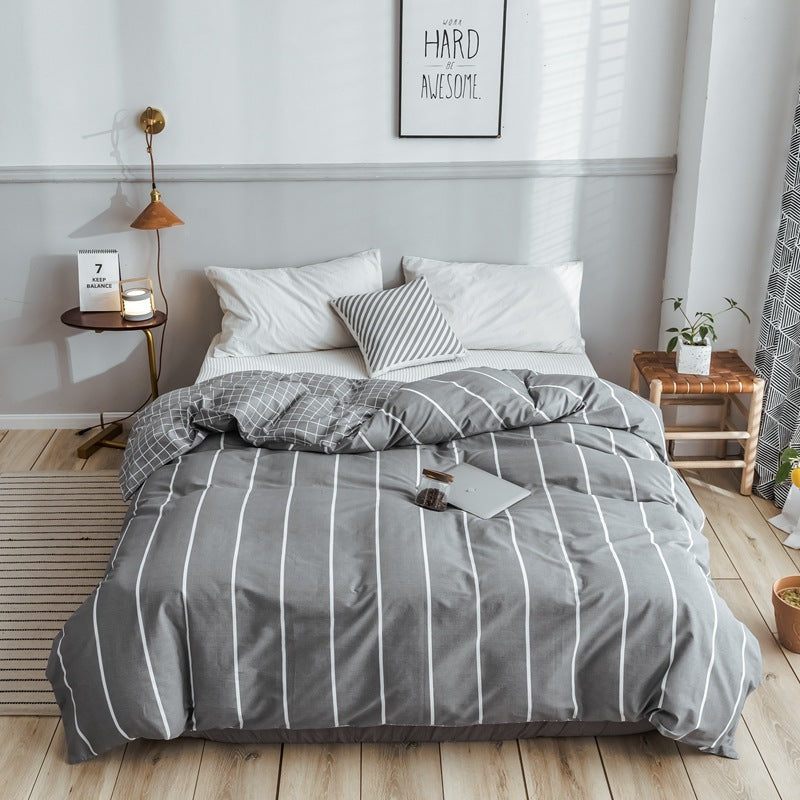 HKM-970643 Korean Floral Cotton Quilt Cover Set - Soft and Breathable Bedding in Plant Print - Size 220x240 cm