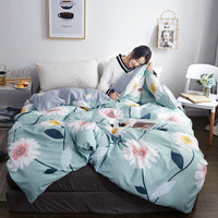 HKM-970643 Korean Floral Cotton Quilt Cover Set - Soft and Breathable Bedding in Plant Print - Size 220x240 cm