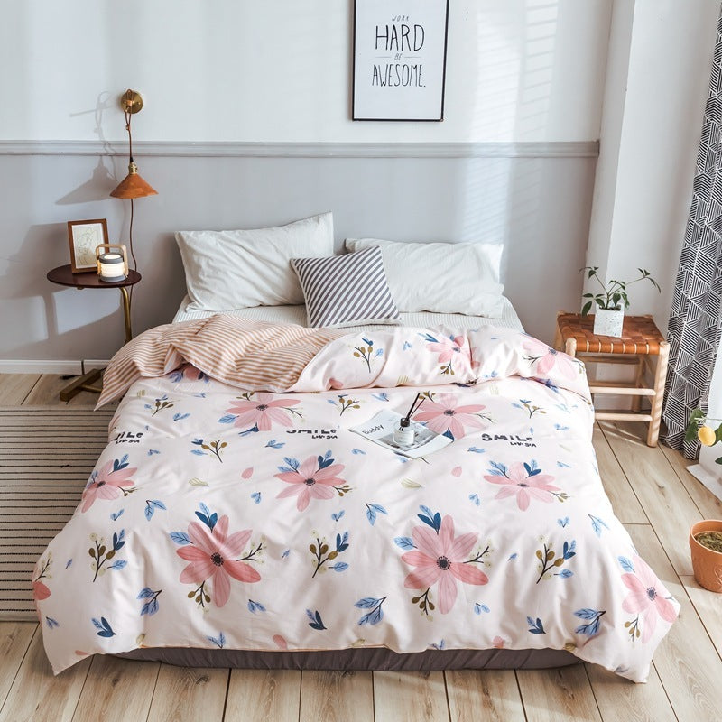 HKM-970643 Korean Floral Cotton Quilt Cover Set - Soft and Breathable Bedding in Plant Print - Size 220x240 cm