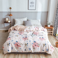 HKM-970643 Korean Floral Cotton Quilt Cover Set - Soft and Breathable Bedding in Plant Print - Size 220x240 cm