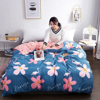 HKM-970643 Korean Floral Cotton Quilt Cover Set - Soft and Breathable Bedding in Plant Print - Size 220x240 cm