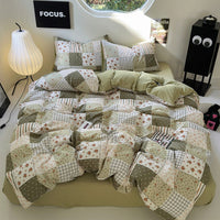 HKM-970643 Washed Cotton Four-Piece Bed Sheet Set with Geometric and Floral Prints