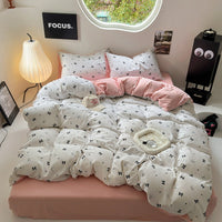 HKM-970643 Washed Cotton Four-Piece Bed Sheet Set with Geometric and Floral Prints